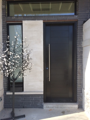 Contemporary Modern Front Door-Fiberglass Modern Door with horizontal stripes installed in Thornhill, Ontario-by modern-doors.ca