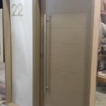 Fiberglass Door-Modern Rustic Door beige color with Frosted Glass Side Lite & Stainless Steel Handle During Manufacturing