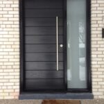 Front Entrance Door-Modern Door- Entry Front Door-Modern Fiberglass Door Frosted side lites installed in Aurora