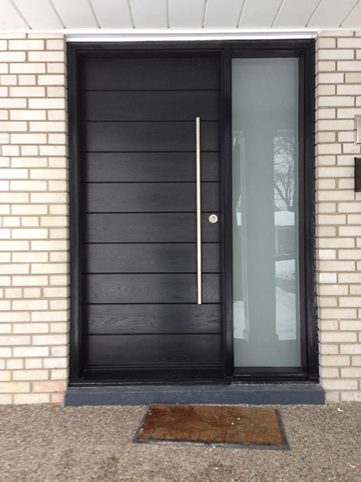 Front Entrance Door-Modern Door- Entry Front Door-Modern Fiberglass Door Frosted side lites installed in Aurora