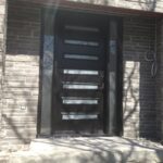 Modern Contemporary Door- Modern Custom Fiberglass Door with 2 Side Lites & horizontal strips installed in Toronto, Ontario by Modern-doors