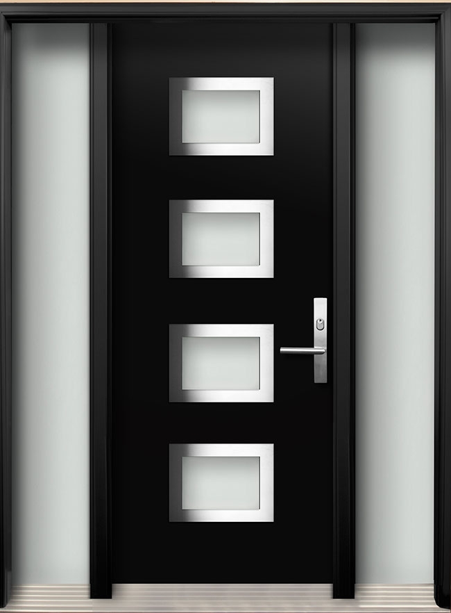 Modern Contemporary Door -Modern Wood Door with 4 Panel Stainless Steel Design installed in Ajax, Ontario by Modern-doors.ca