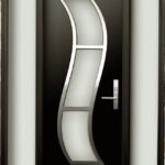 Modern Contemporary Door -Modern Wood Door with Stainless Steel S Design installed in Toronto, Ontario by Modern-doors.ca
