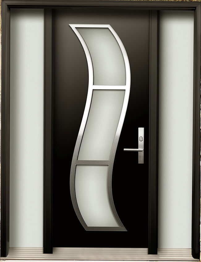 Modern Contemporary Door -Modern Wood Door with Stainless Steel S Design installed in Toronto, Ontario by Modern-doors.ca