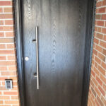 Modern Contemporary Front Entrance Door, Woodgrain Single Door installed by modern-doors.ca in Woodbridge Ontario