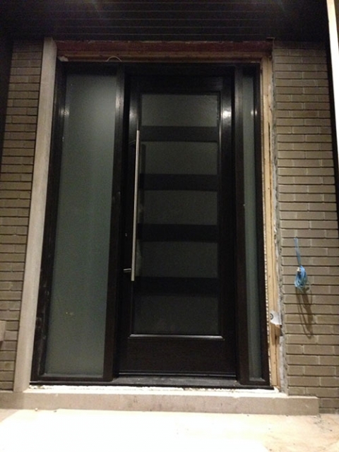 Modern Contemporary Front Entrance Exterior Door with 2 Side Lites and Multi Point Locks installed by modern-doors.ca installed in Oshawa, Ontario