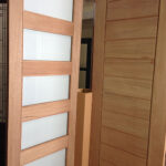Modern Contemporary Front Entrance Wood Doors with Frosted Glass Designed by modern-doors.ca Installed in Whitby Ontario
