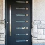 Modern Contemporary Single Fiberglass Door with Horizontal Stripes Installed in Richmond Hill, Ontario by Modern-doors.ca