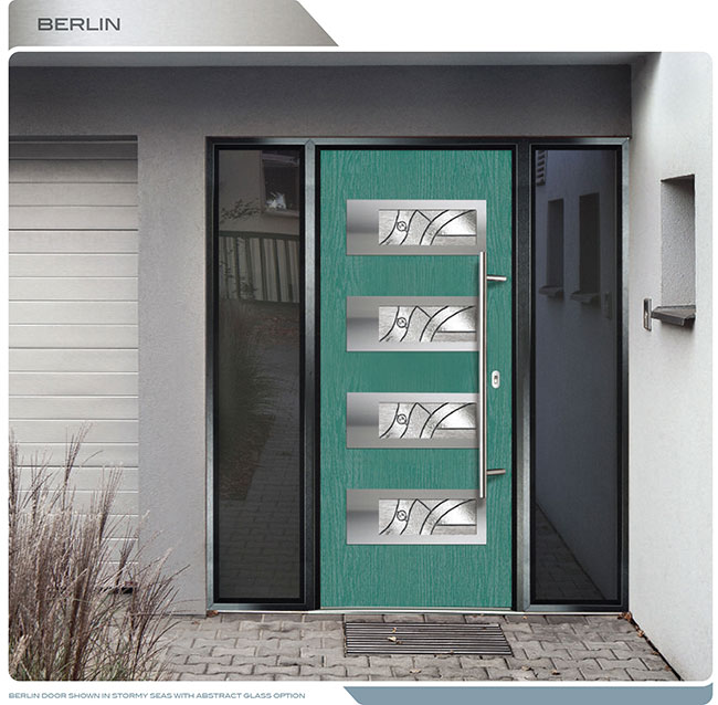 Modern Entrance Door- Fiberglass Modern Door with 4 Horizontal lites installed in Thornhill by modern-doors