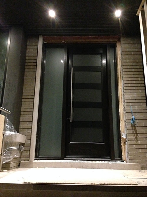 Modern Entry Contemporary Front Door with Multi Point Locks and 2 Side Lites installed in Oshawa by modern-doors.ca