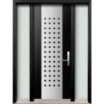 Modern Fiberglass Double Doors with Stainless Steel Design, installed in Oshava, Ontario, by Modern-doors.ca