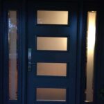 Modern Single Fiberglass Door with 2 side Lites and Frosted Glass Installed in Brampton, Ontario by Modern-doors.ca