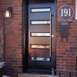 Modern Single Fiberglass Door with Horizontal Stripes Installed in Toronto-Ontario by Modern-doors.ca