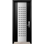 Modern Single Fiberglass Smooth Door with Stainless steel Design installed in Oakville, Ontario by Modern-doors.ca