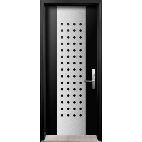 Modern Single Fiberglass Smooth Door with Stainless steel Design installed in Oakville, Ontario by Modern-doors.ca