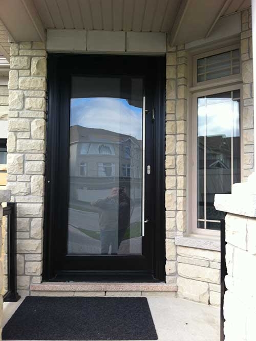 modern Contemporary Front fiberglass Entry Door, frosted-glass-design-front-door-installed-in-Newmarket, Ontario by modern-doors.ca